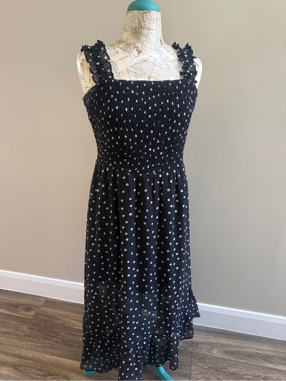 Maurices Black Polka Dot Smocked Midi Dress